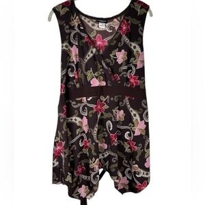 Perception Women 2X Floral Paisley Wrap Top Boho Y2K Asymmetrical Hem